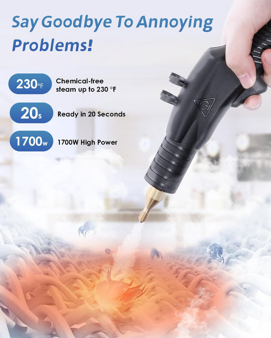 Hapyvergo 1700W high-pressure steam cleaner, heavy-duty steamer for tile, grout, car & home surfaces.