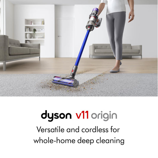 Dyson V11 Origin cordless vacuum, 185AW suction, up to 60 min runtime, converts to handheld.