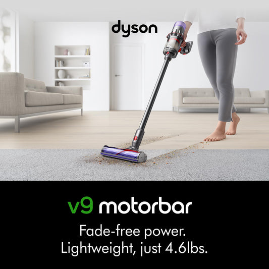 Dyson V9 Motorbar cordless vacuum, 100AW suction, detangling brush, converts to handheld.