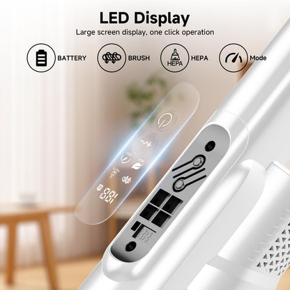 AKAVAC cordless stick vacuum, auto empty system, self-charging base, HEPA filter, anti-tangle design.