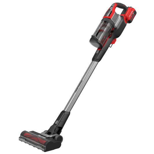 CRAFTSMAN V20 cordless stick vacuum, 3-speed motor, lightweight, brushless suction, extended runtime.