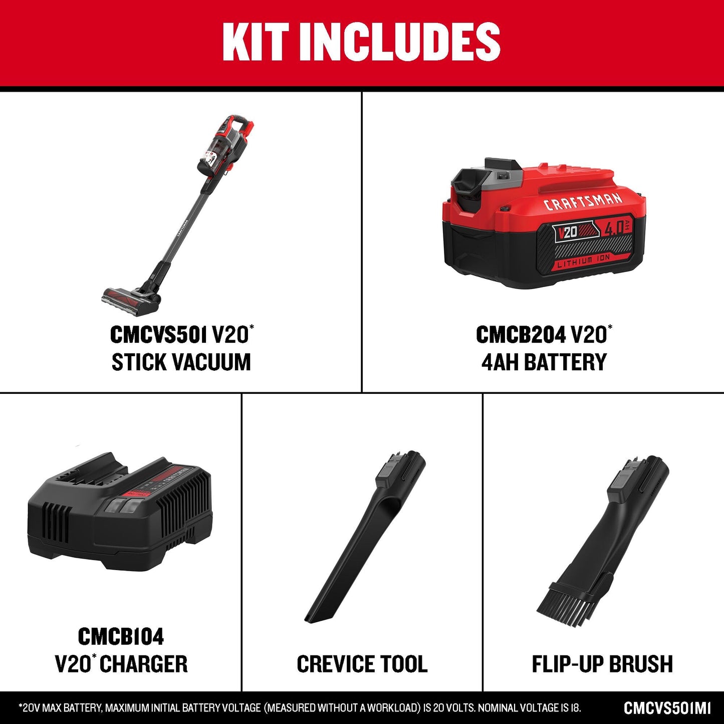 CRAFTSMAN V20 cordless stick vacuum, 3-speed motor, lightweight, brushless suction, extended runtime.