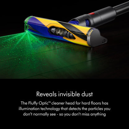 Dyson V15 Detect Plus cordless vacuum, laser dust detection, 240AW suction, deep carpet & pet cleaning.