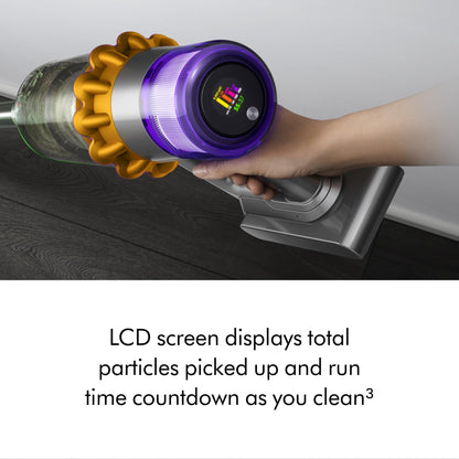 Dyson V15 Detect Plus cordless vacuum, laser dust detection, 240AW suction, deep carpet & pet cleaning.