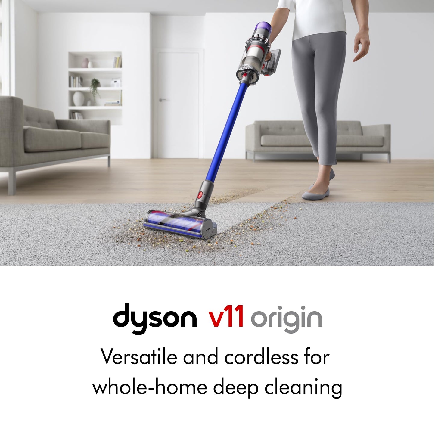 Dyson V11 Origin cordless vacuum, 185AW suction, up to 60 min runtime, converts to handheld.