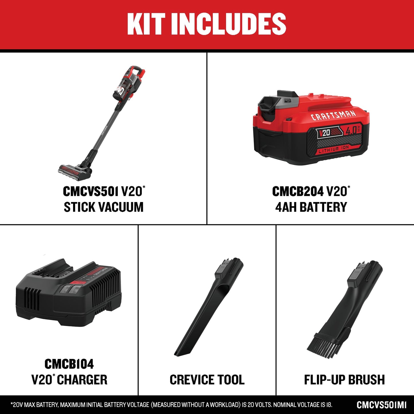 CRAFTSMAN V20 cordless stick vacuum, 3-speed motor, lightweight, brushless suction, extended runtime.