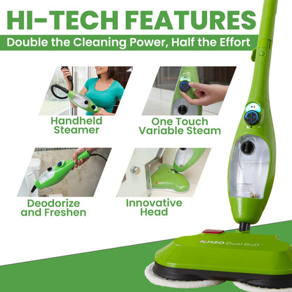H2O X5 8-in-1 steam mop & handheld cleaner, 11 accessories, for floors, grout, carpets & upholstery.