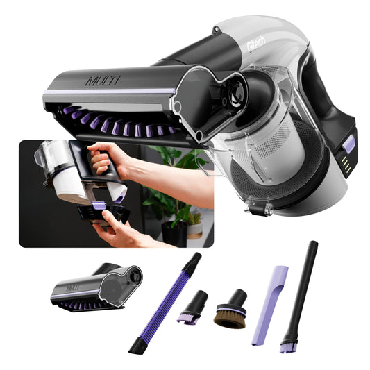 Gtech Multi Platinum cordless handheld vacuum, lightweight aluminum design, 30 min runtime for home & car.