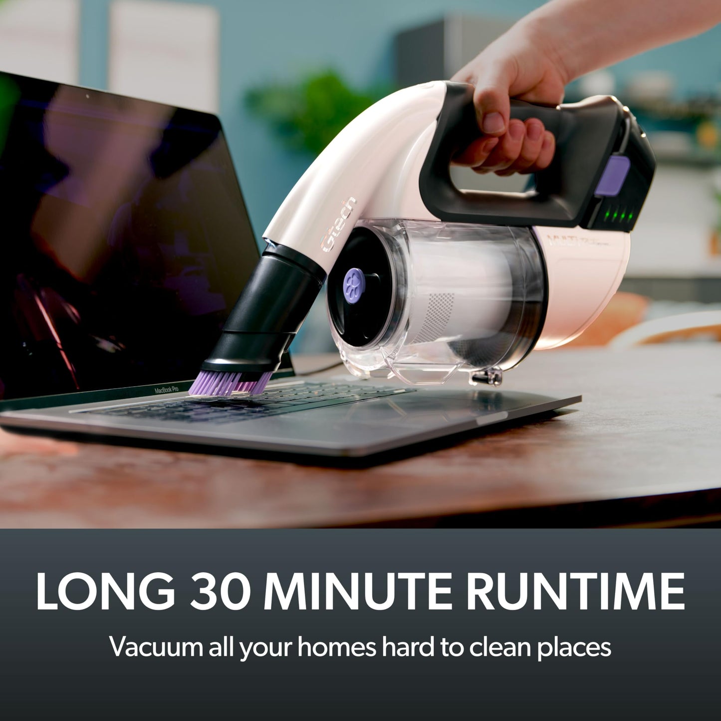 Gtech Multi Platinum cordless handheld vacuum, lightweight aluminum design, 30 min runtime for home & car.