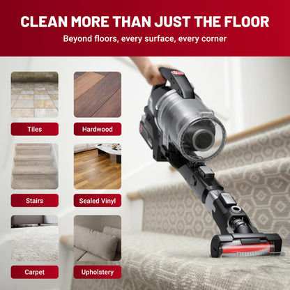Hoover ONEPWR WindTunnel Emerge Pet+ cordless stick vacuum, lightweight, self-standing, quiet cleaning.