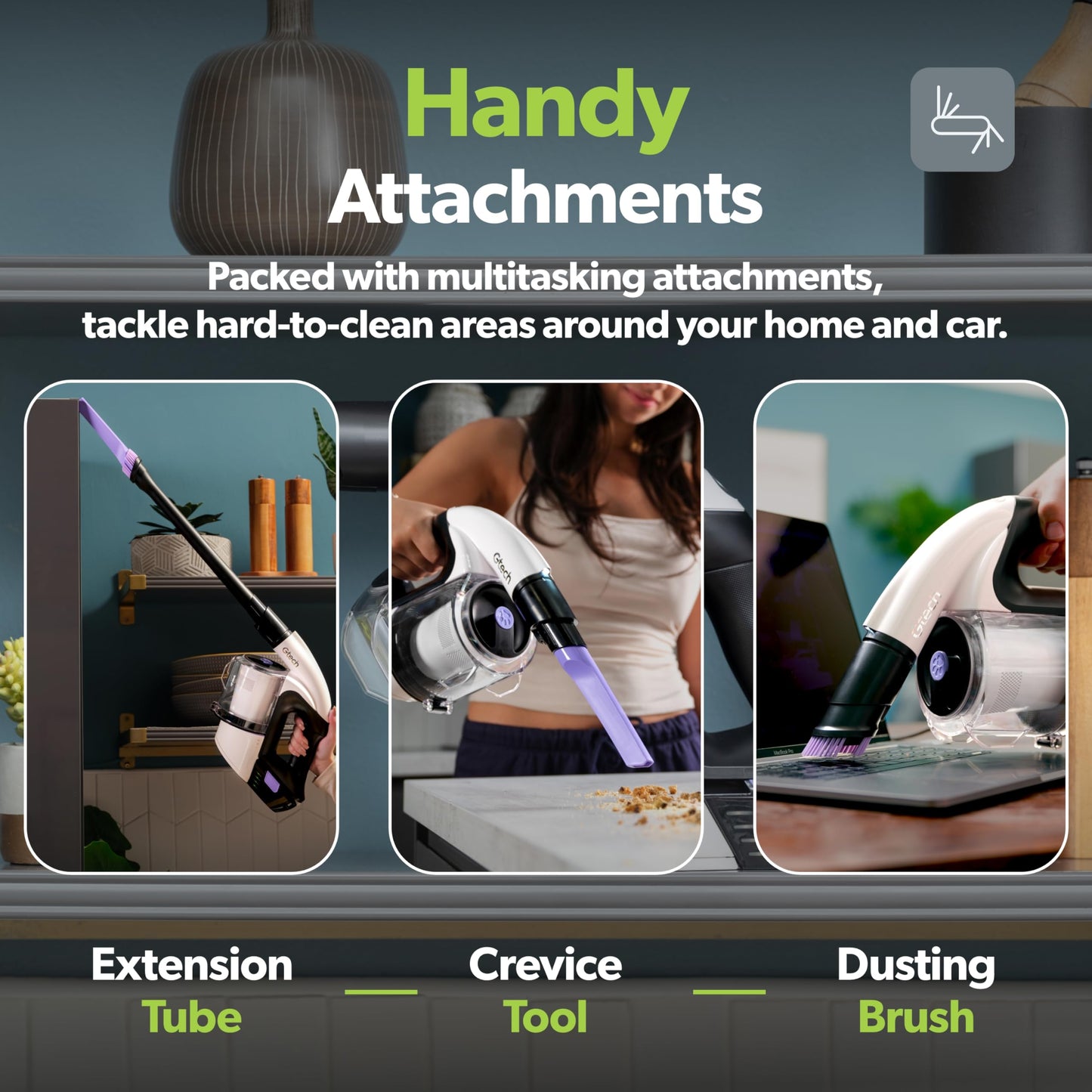 Gtech Multi Platinum cordless handheld vacuum, lightweight aluminum design, 30 min runtime for home & car.