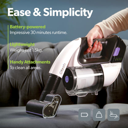 Gtech Multi Platinum cordless handheld vacuum, lightweight aluminum design, 30 min runtime for home & car.