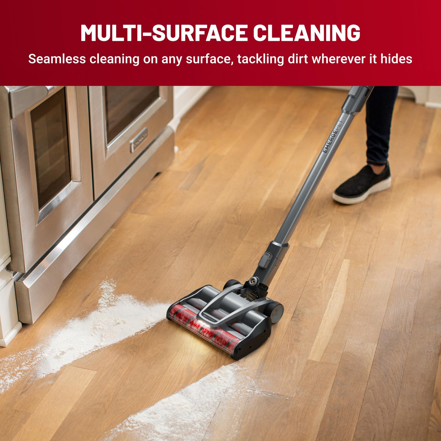Hoover ONEPWR WindTunnel Emerge Pet+ cordless stick vacuum, lightweight, self-standing, quiet cleaning.