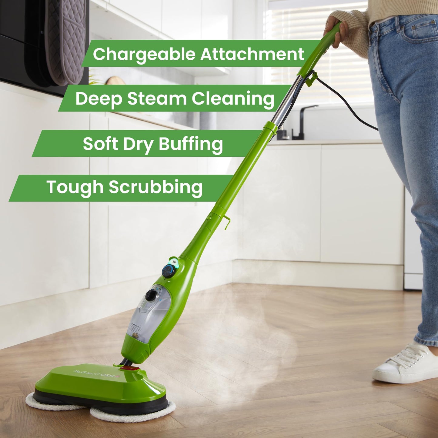 H2O X5 8-in-1 steam mop & handheld cleaner, 11 accessories, for floors, grout, carpets & upholstery.