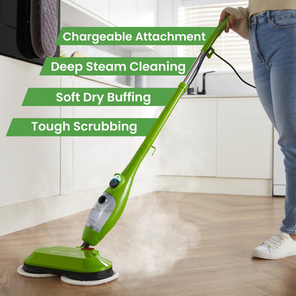 H2O X5 8-in-1 steam mop & handheld cleaner, 11 accessories, for floors, grout, carpets & upholstery.