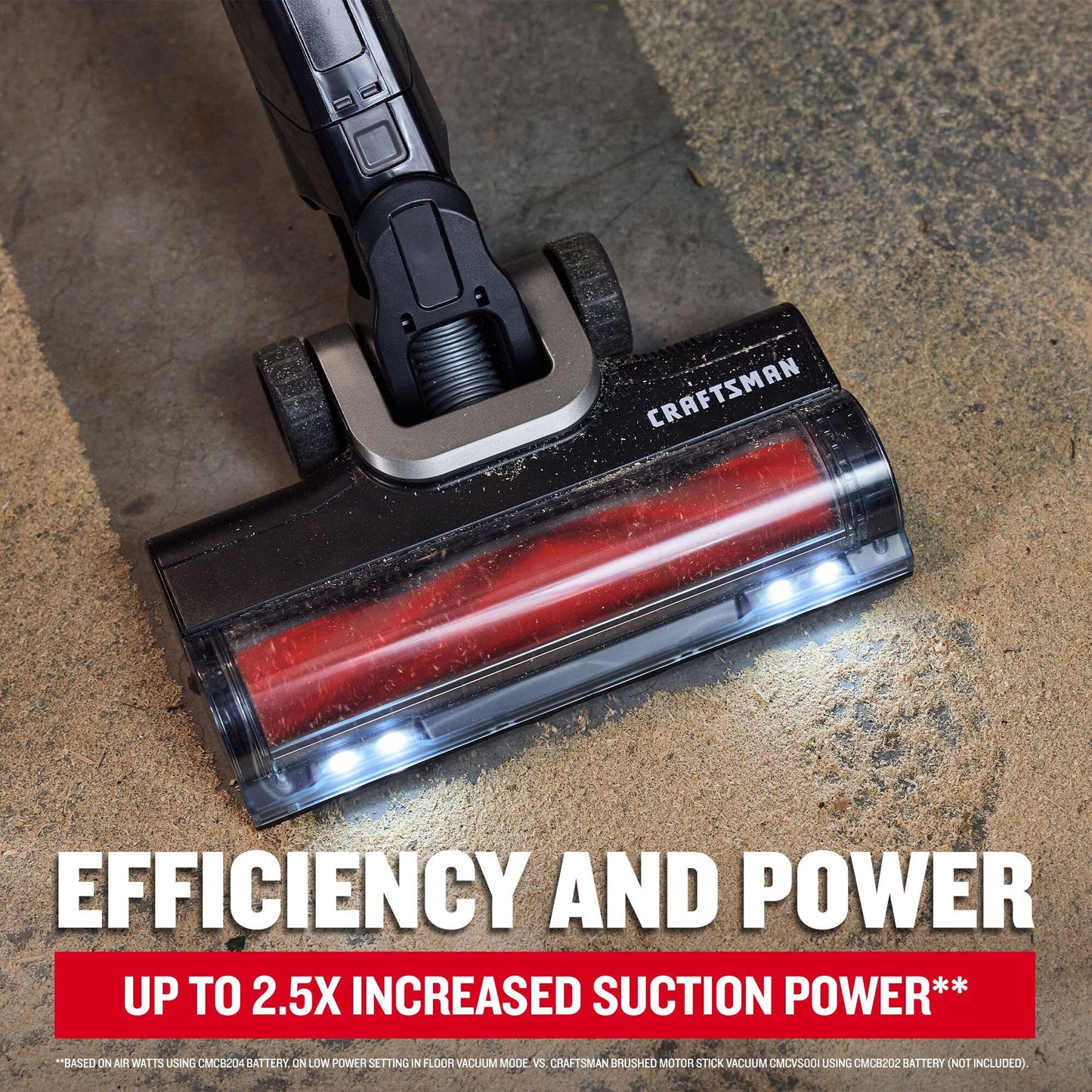 CRAFTSMAN V20 cordless stick vacuum, 3-speed motor, lightweight, brushless suction, extended runtime.